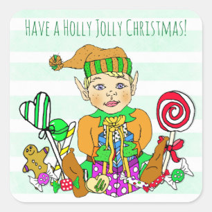 Holly Jolly Christmas Festive Elf Square Sticker