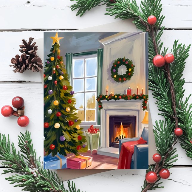 Holly Jolly Christmas | Fireplace Tree Merry Holiday Card (Creator Uploaded)