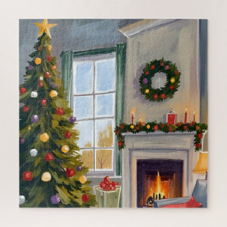 Holly Jolly Christmas | Fireplace Tree Merry Jigsaw Puzzle