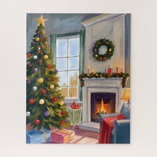 Holly Jolly Christmas Fireplace Tree Merry Jigsaw Puzzle