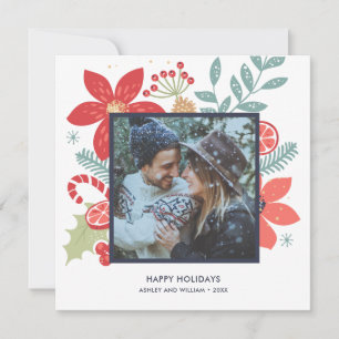 Holly Jolly Christmas Floral   Photo Holiday Card
