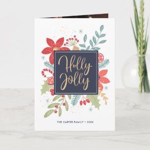 Holly Jolly Christmas Floral Photo Holiday Card