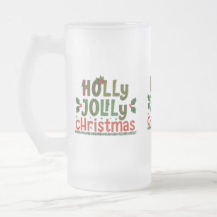 Holly Jolly Christmas Frosted Glass Mug - 16 oz