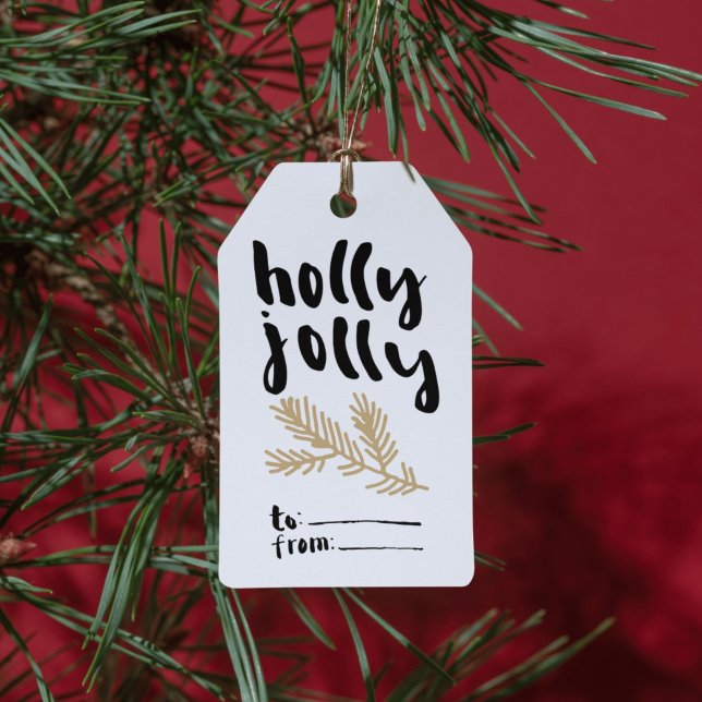 Holly Jolly Christmas Gift Tag with Pine Branch (Creator Uploaded)
