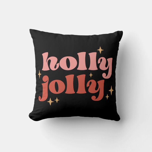 Holly Jolly Christmas Groovy Retro Cushion (Front)