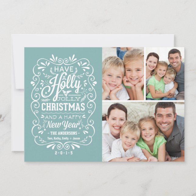 Holly Jolly Christmas Holiday Photo Collage - Blue (Front)