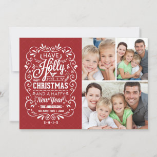 Holly Jolly Christmas Holiday Photo Collage Card