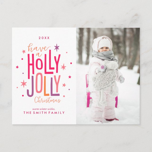 Holly Jolly Christmas Holiday Postcard (Front)