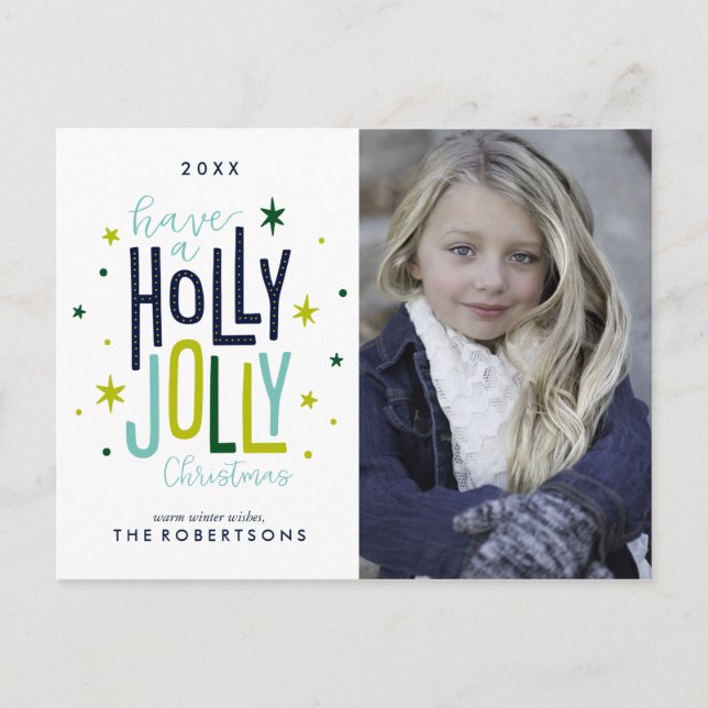 Holly Jolly Christmas Holiday Postcard (Front)