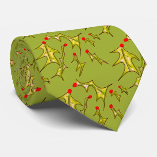 Holly Jolly Christmas Leaves on Grinch Green Tie