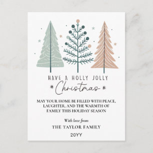 Holly Jolly Christmas Minimalist Boho Trees Holiday Postcard