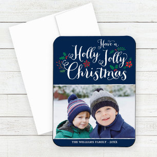 Holly Jolly Christmas Navy Blue Berry Photo Magnet