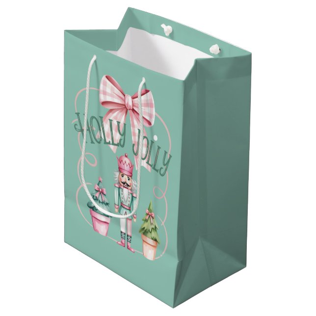 Holly Jolly Christmas Nutcracker Coquette Preppy Medium Gift Bag (Front Angled)