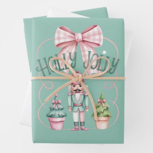 Holly Jolly Christmas Nutcracker Coquette Preppy Wrapping Paper Sheet