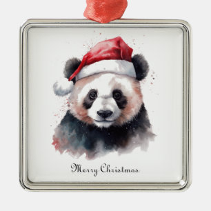 Holly Jolly Christmas Panda, custom Metal Tree Decoration