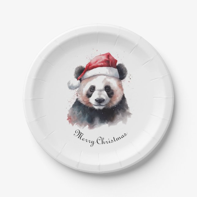 Holly Jolly Christmas Panda, custom Paper Plate (Front)