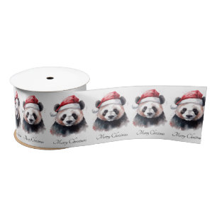 Holly Jolly Christmas Panda, custom Satin Ribbon