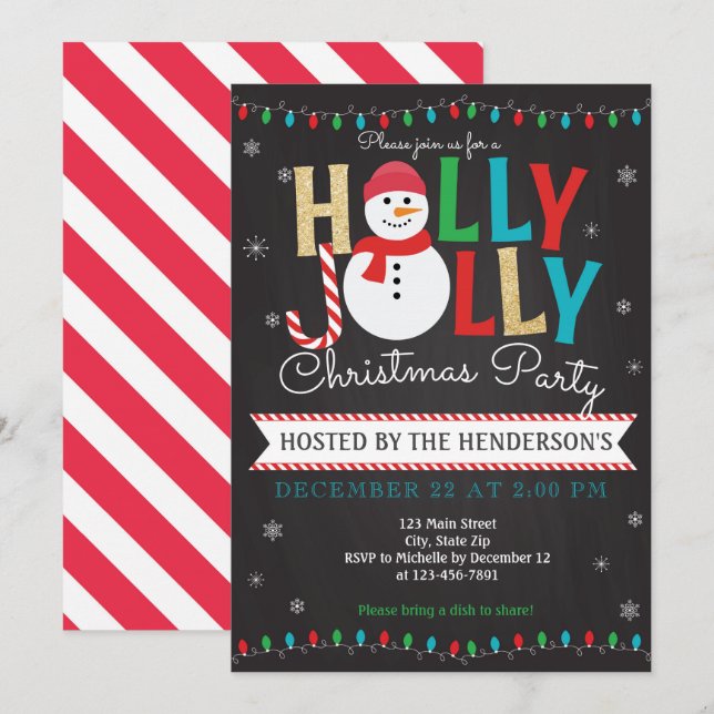 Holly Jolly Christmas Party Invitation Holiday (Front/Back)