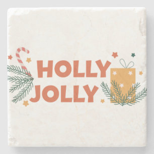 Holly Jolly Christmas Party Stone Coaster