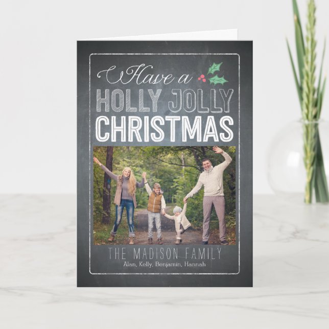 Holly Jolly Christmas Photo Greeting Cards (Front)
