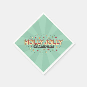 Holly Jolly Christmas retro design text Napkin