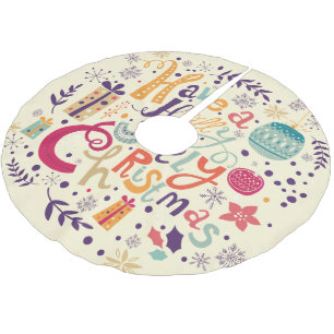 Holly Jolly Christmas Retro Wreath Brushed Polyester Tree Skirt