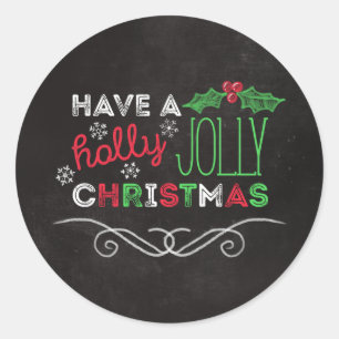 Holly Jolly Christmas Rustic Chalkboard Classic Round Sticker