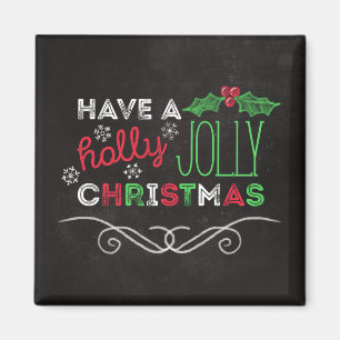 Holly Jolly Christmas Rustic Chalkboard Magnet
