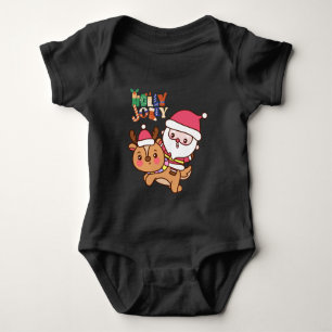 Holly Jolly Christmas Santa Riding Reindeer Baby Bodysuit