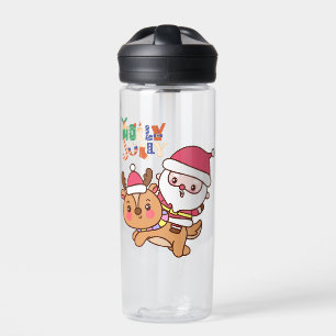 Holly Jolly Christmas Santa Riding Reindeer Water Bottle