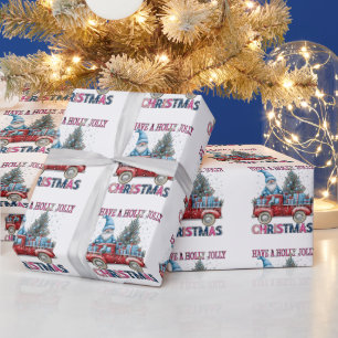 Holly Jolly Christmas Santa Truck Gift Wrapping Paper