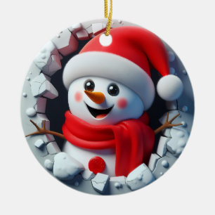Holly Jolly Christmas Snowman Bursting Ceramic Tree Decoration