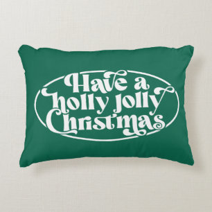 Holly Jolly Christmas text in Oval Decorative Cushion
