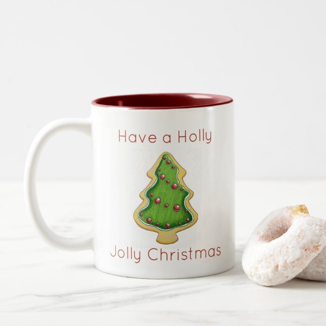 Holly Jolly Christmas tree cookie mug (With Donut)