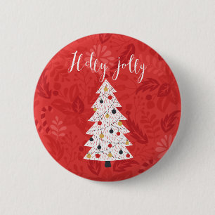 Holly Jolly Christmas Tree Illustration A Holly 6 Cm Round Badge