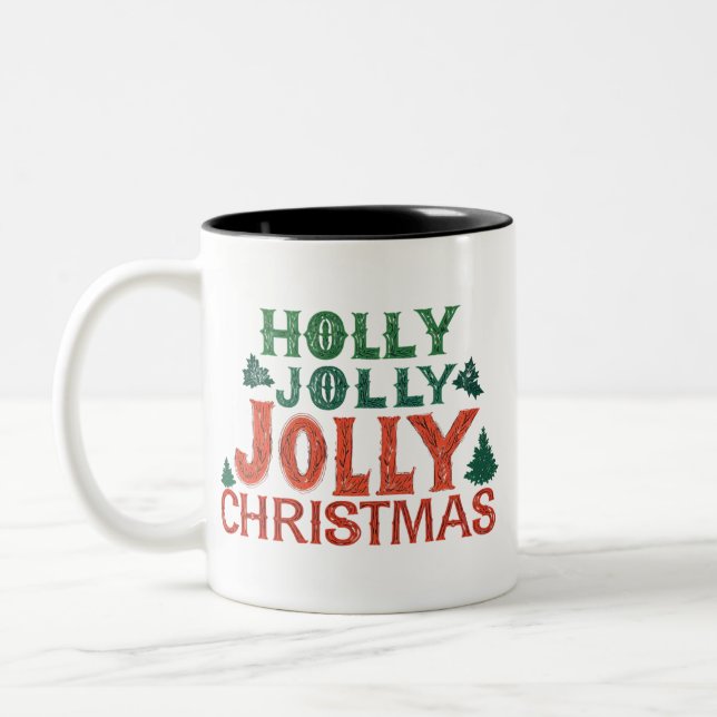 Holly Jolly Christmas Two-Tone Mug (11 oz) (Left)