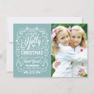 Holly Jolly Christmas Winter Blue Photo Card