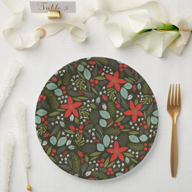 Holly Jolly Christmas Winter Pattern Paper Plate (Wedding)