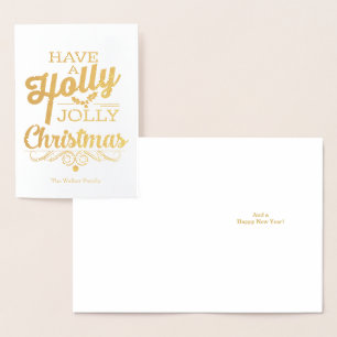 Holly Jolly Christmas with Name Foil Card