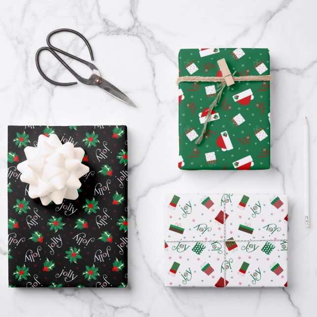 Holly Jolly Christmas Wrapping Paper Sheet (Front)