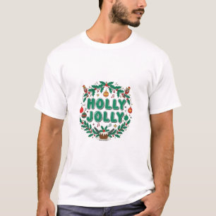Holly Jolly Christmas Wreath Cute Festive Design T-Shirt