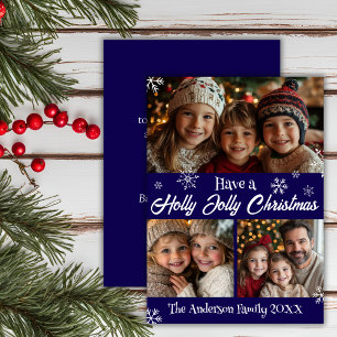 Holly Jolly Classic Blue And White Christmas Photo Holiday Card