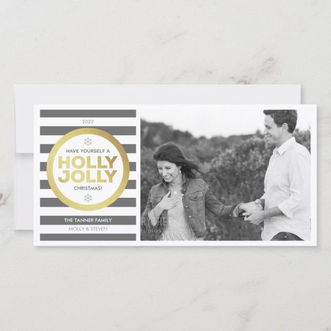 Holly Jolly Custom Greeting Photo Card (Front)