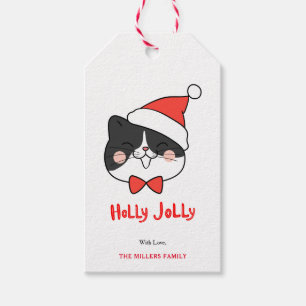 Holly Jolly Cute Christmas Santa Cat Gift Tags