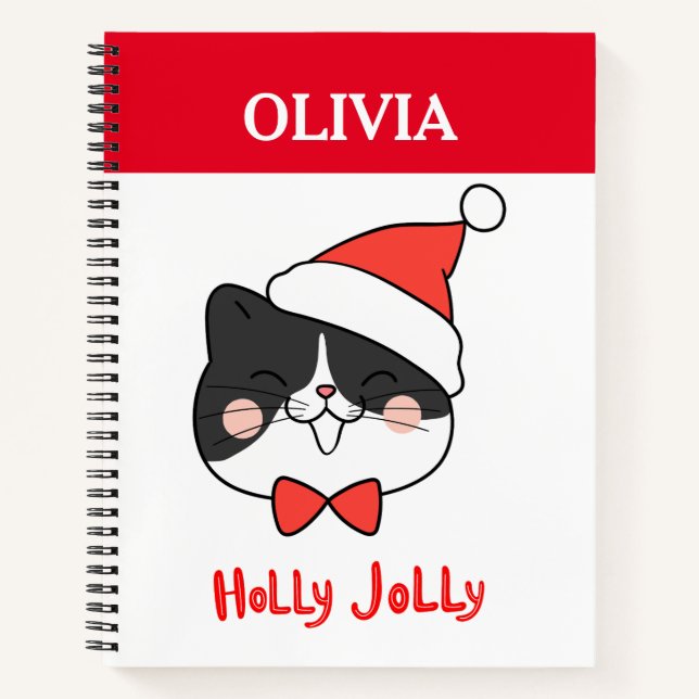 Holly Jolly Cute Christmas Santa Cat Notebook (Front)