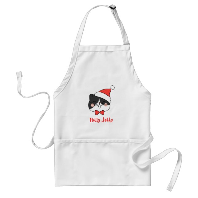Holly Jolly Cute Christmas Santa Cat  Standard Apron (Front)