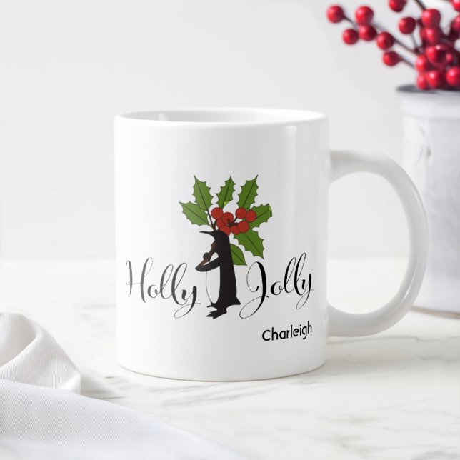 Holly Jolly Cute Funny Penguin Christmas Large Coffee Mug (Creator Uploaded)