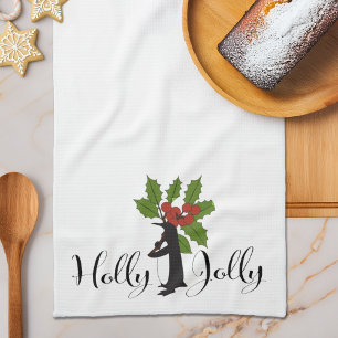 Holly Jolly Cute Funny Penguin Christmas Tea Towel