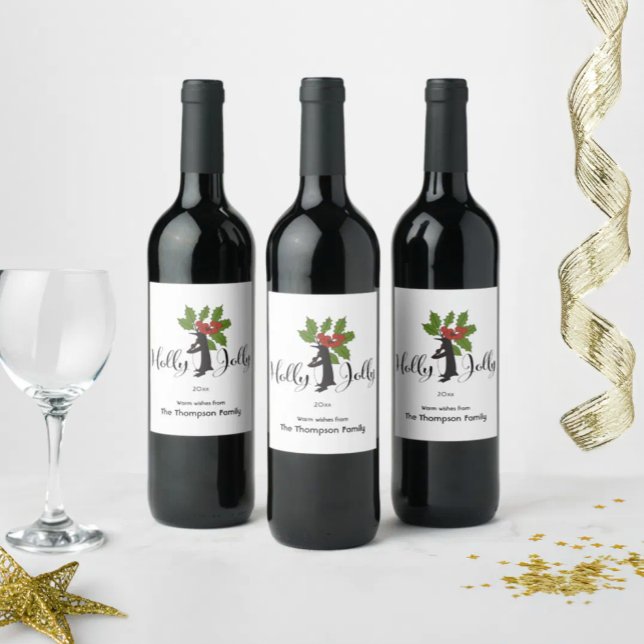 Holly Jolly Cute Funny Penguin Christmas Wine Label (Creator Uploaded)