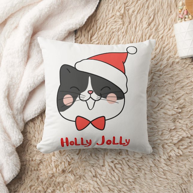 Holly Jolly Cute Kawaii Santa Cat Cushion (Blanket)